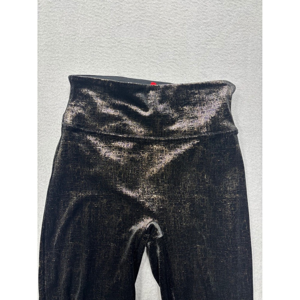 SPANX Shape Small Velvet Black Gold Metallic Textured High Waist Leggings Shine - Picture 11 of 14